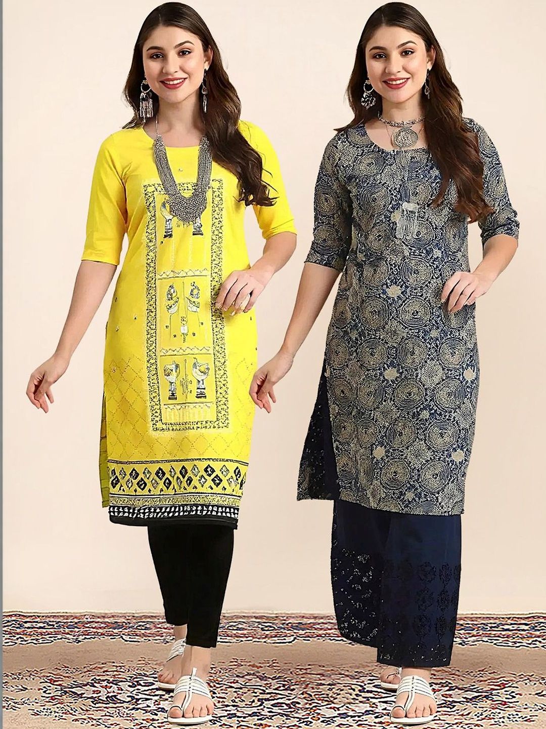arangya Women Pack Of 2 Ethnic Motifs Printed Indie Prints Crepe Kurta