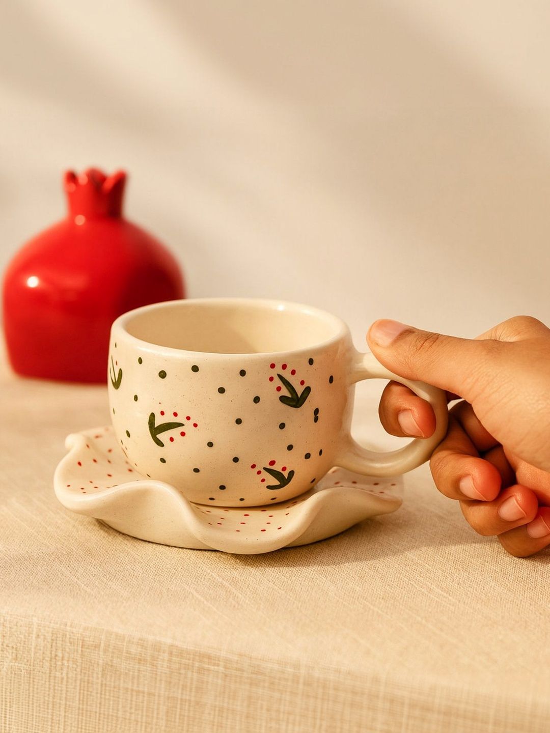 CHAAK DESIGN Multicoloured Hand Painted Floral Ceramic Glossy Core Set of Cups and Mugs
