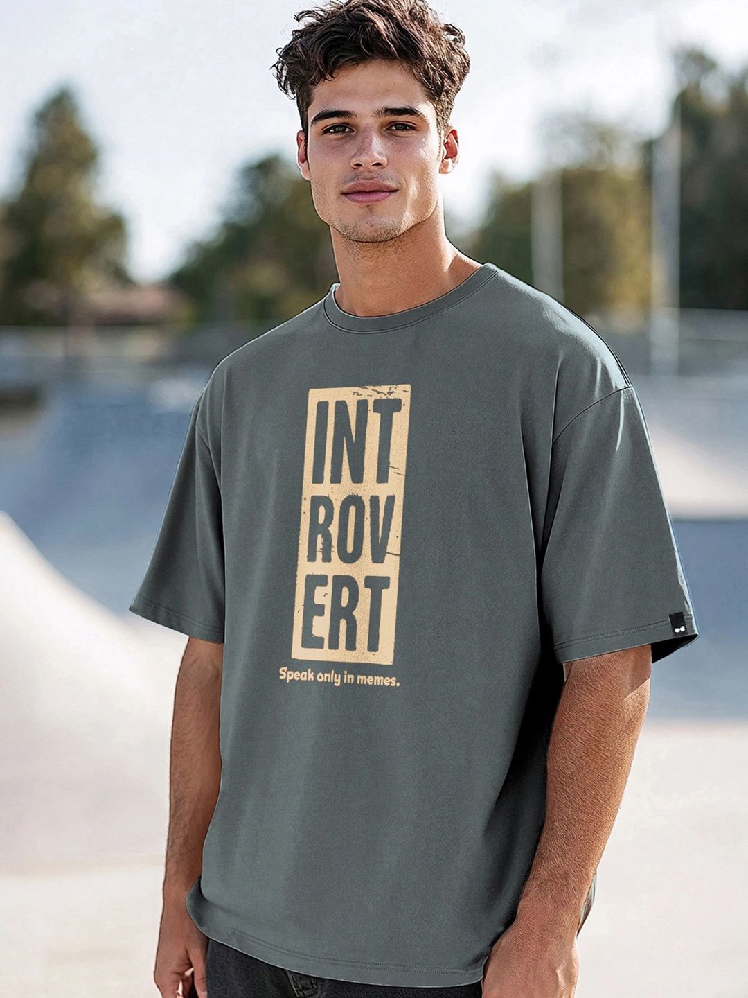 Bewakoof Men Typography Printed Round Neck Cotton Oversized T-shirt