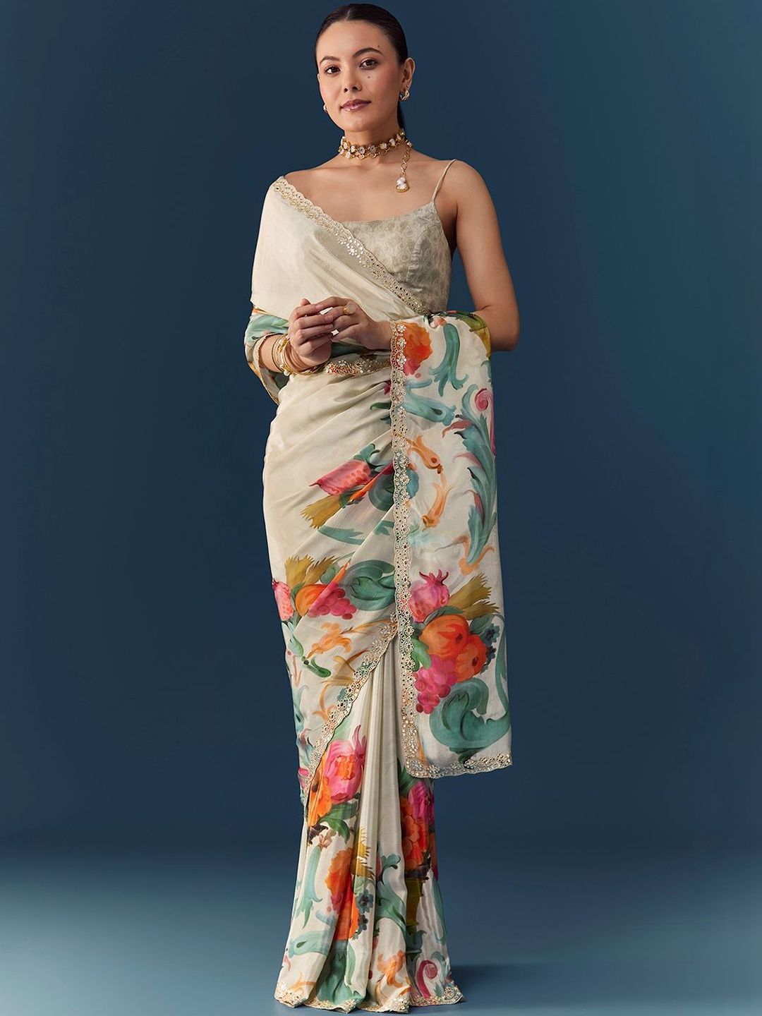 KALKI Fashion KALKI Fashion Floral Silk Blend Heavy Work Saree