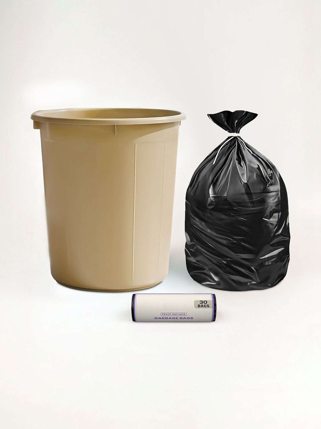 HOMESTIC Beige Plastic Open Waste Bin With 1 Garbage Bag Set 10 L