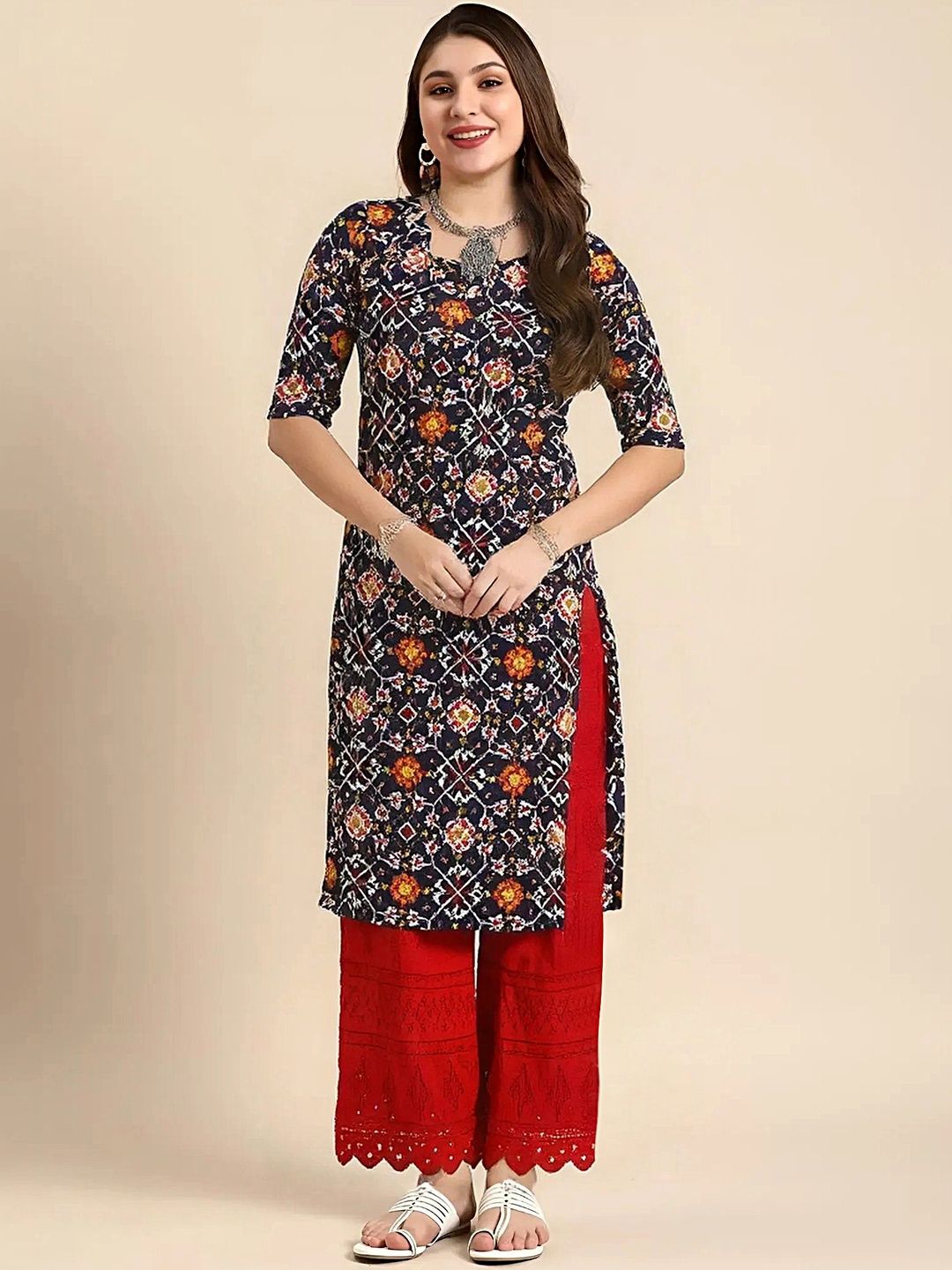 arangya Pack Of 3 Women Ethnic Motifs Printed Indie Prints Crepe Kurta