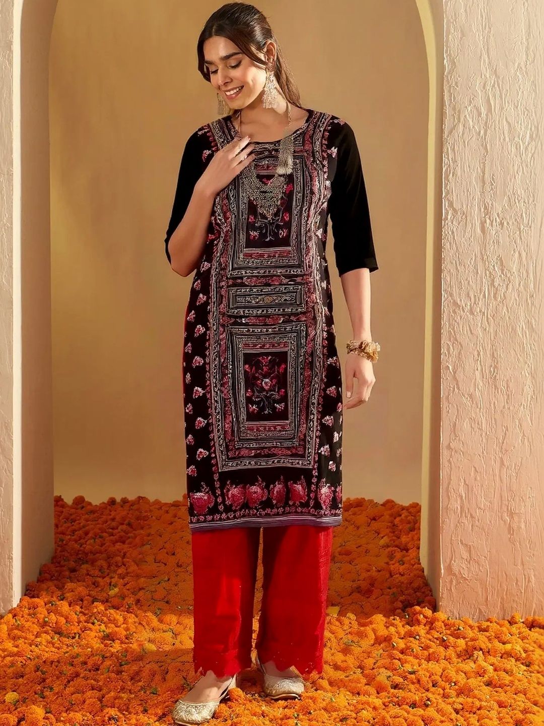 arangya Women Pack Of 3 Ethnic Motifs Printed Indie Prints Crepe Kurta