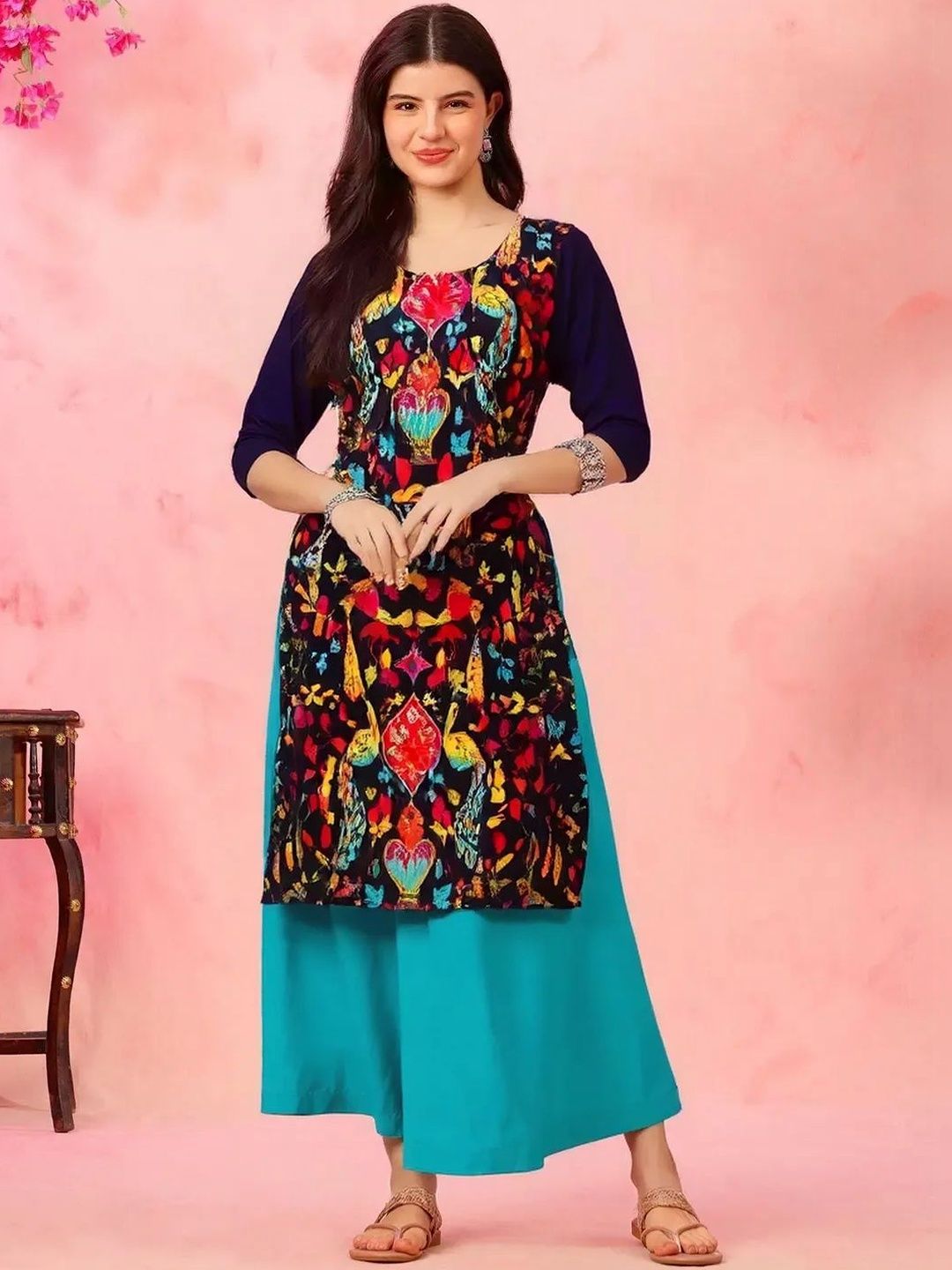 arangya Women Pack Of 3 Ethnic Motifs Printed Indie Prints Crepe Kurta