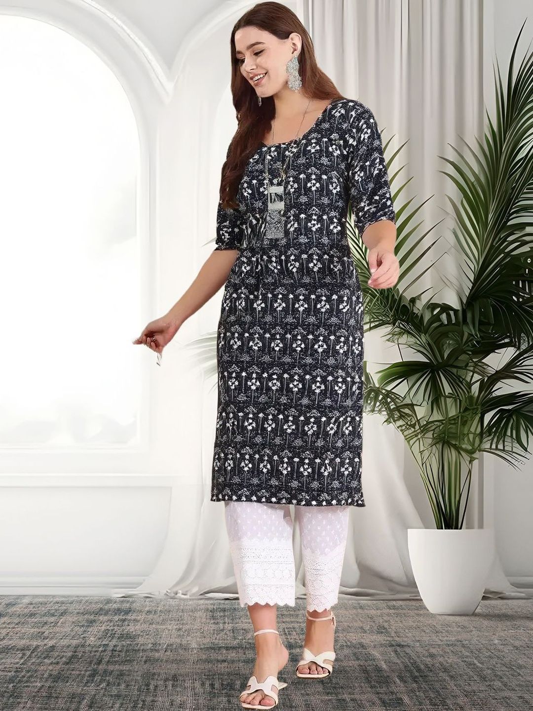 arangya Women Floral Printed Indie Prints Crepe Kurta