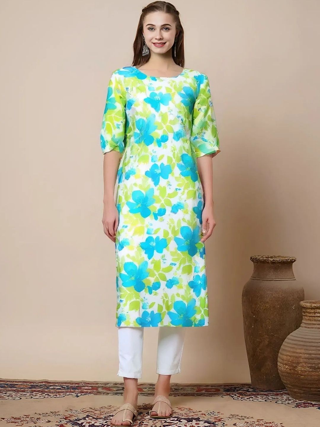 arangya Women Pack Of 2 Floral Printed Indie Florals Crepe Kurta