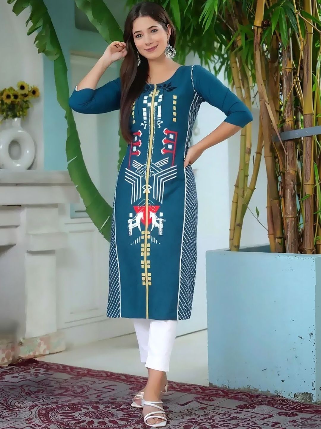 arangya Women Pack of 3 Ethnic Motifs Printed Indie Prints Crepe Kurta