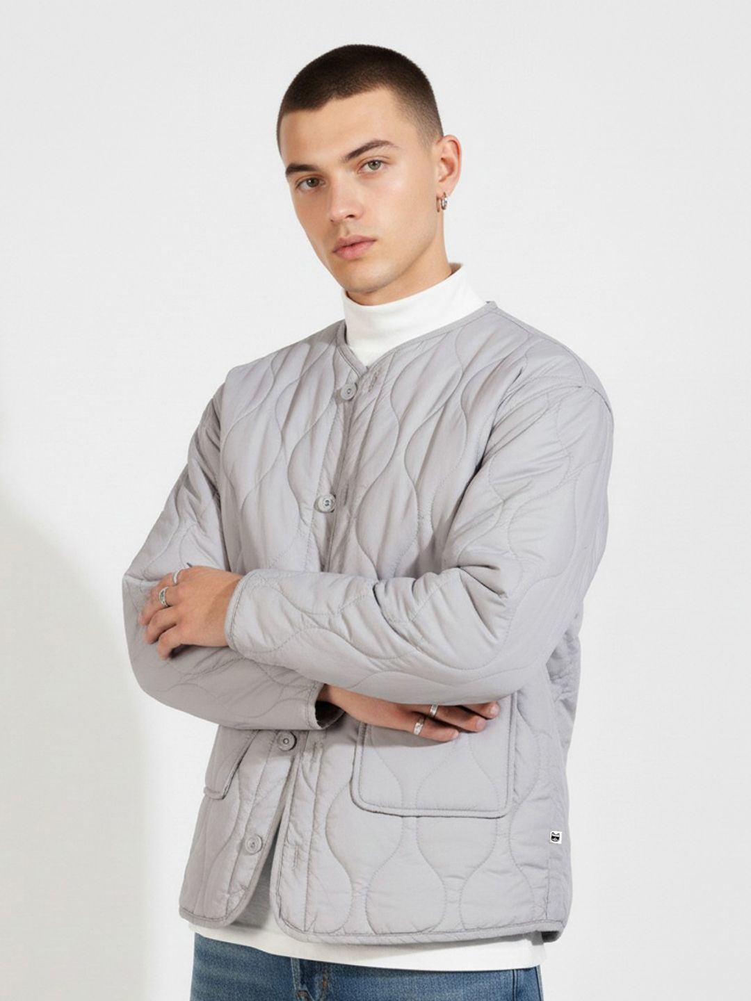 glitchez Collarless Quilted Jacket
