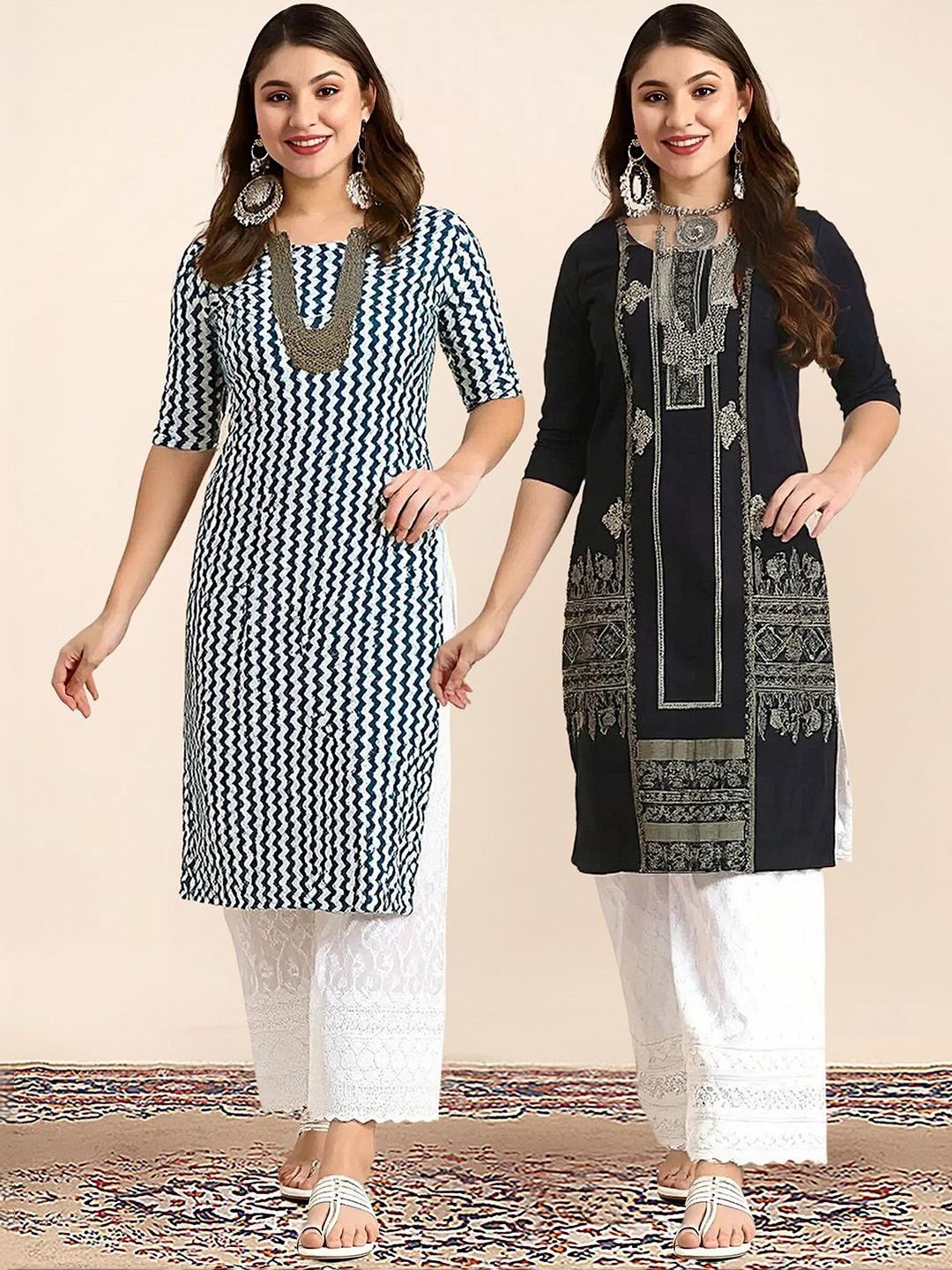 arangya Women Geometric Printed Indie Prints Crepe Kurta