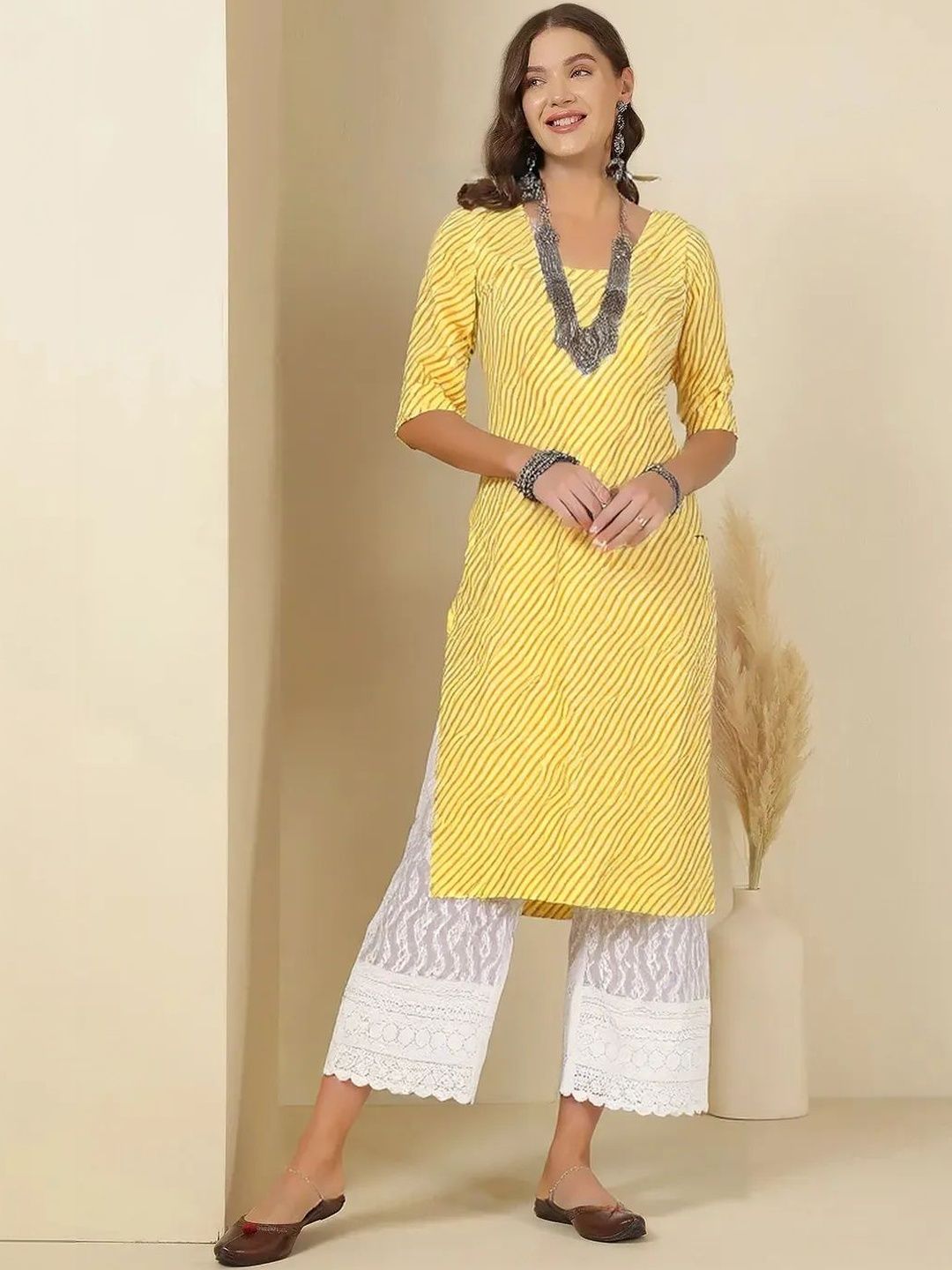 arangya Women Leheriya Printed Indie Prints Crepe Kurta