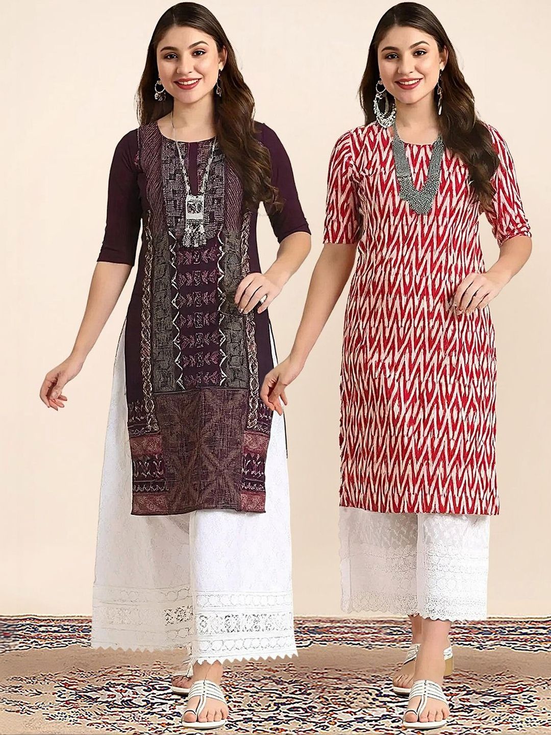 arangya Women Pack Of 2 Printed Indie Prints Crepe Kurta