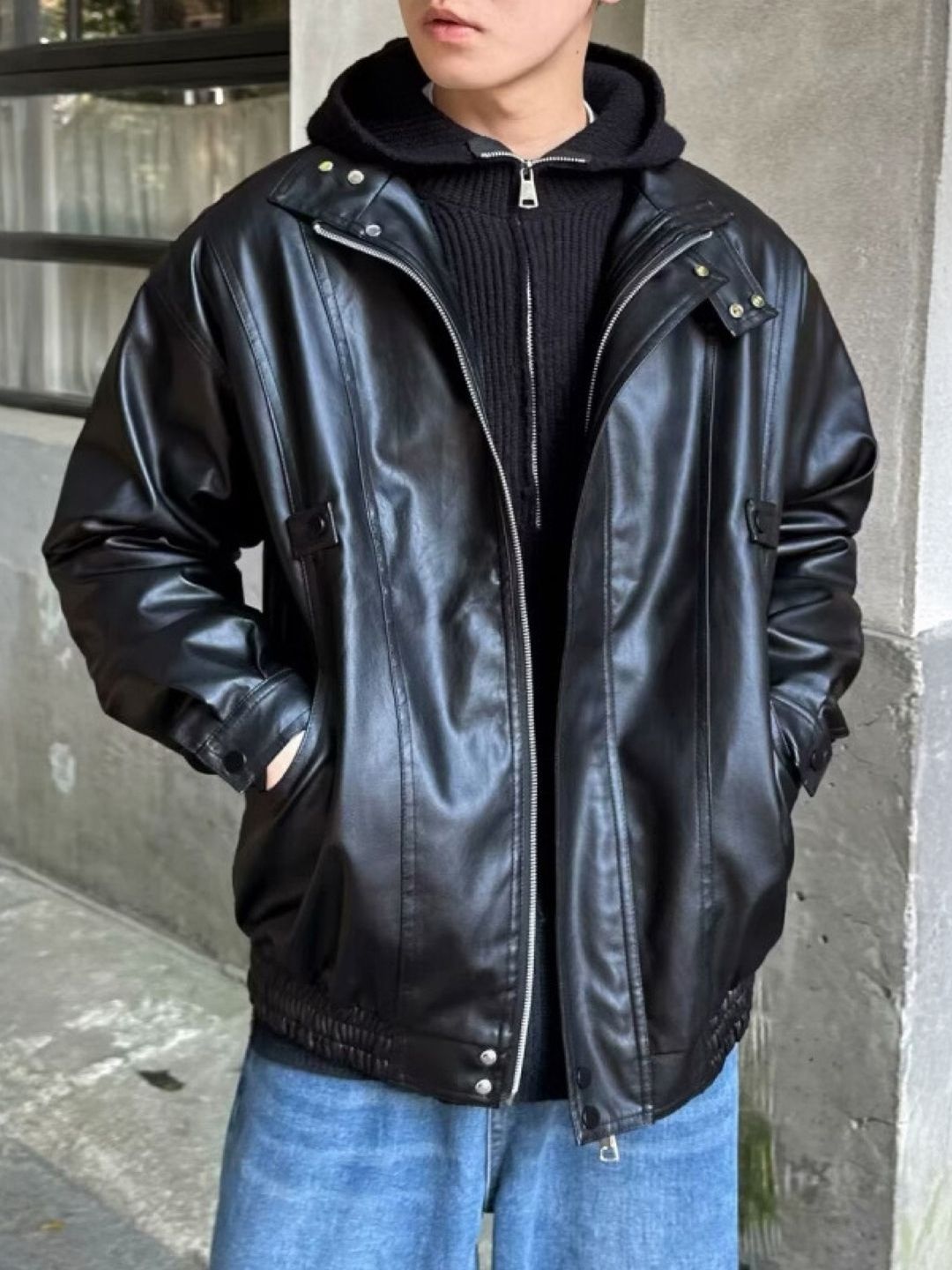 ジャケット・アウター   Jeans Leather Jacket Buy Cole Haan Signature Men's Zip Front Faux Leather Moto Jacket