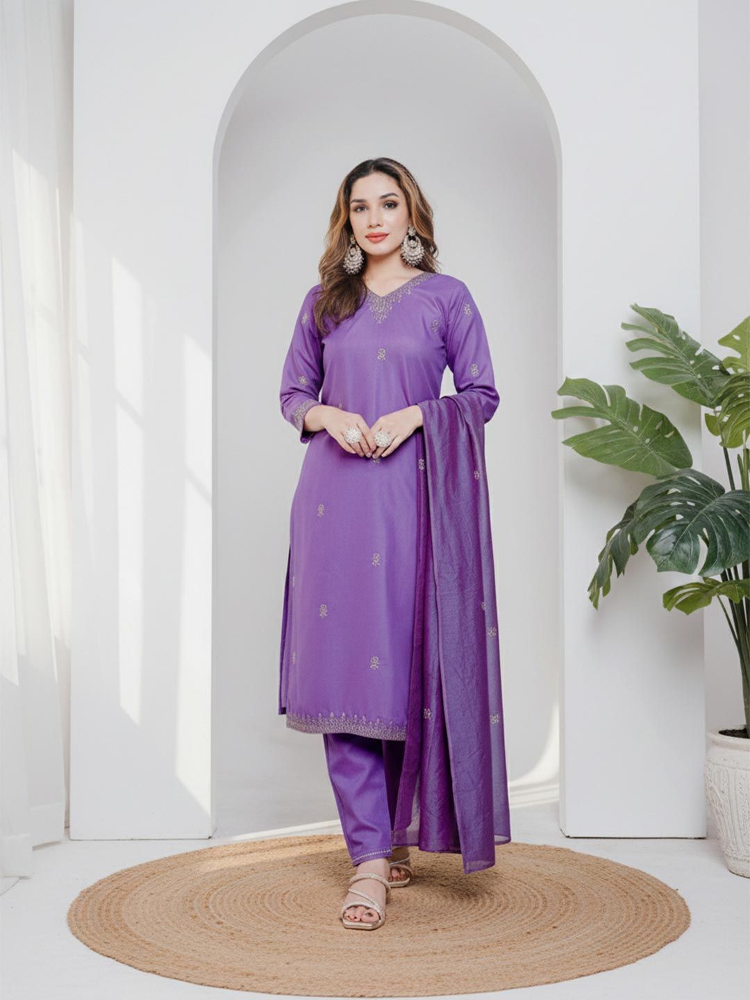 Anouk Women Ethnic Motifs Embroidered Regular Thread Work Kurta with Trousers & With Dupatta