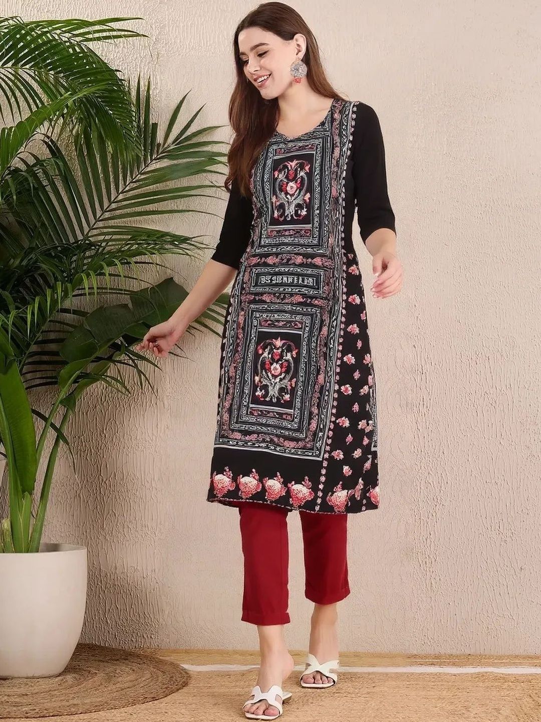 arangya Pack Of 2 Women Floral Printed Indie Prints Crepe Kurta