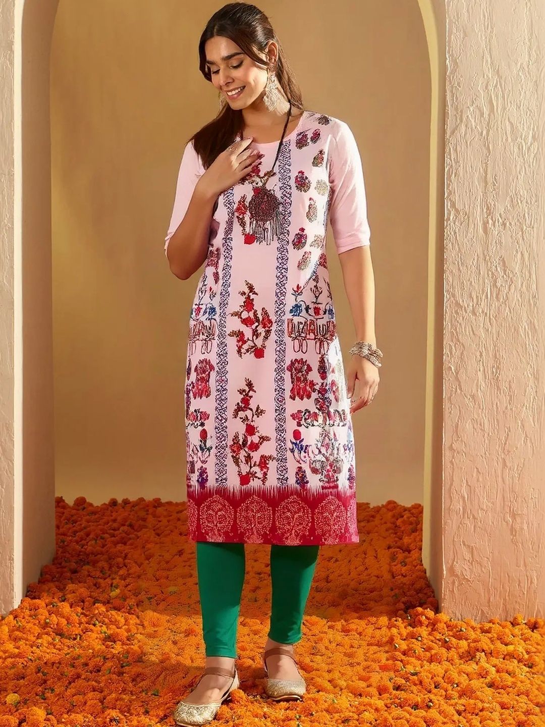 arangya Pack Of 3 Women Ethnic Motifs Printed Crepe Kurta