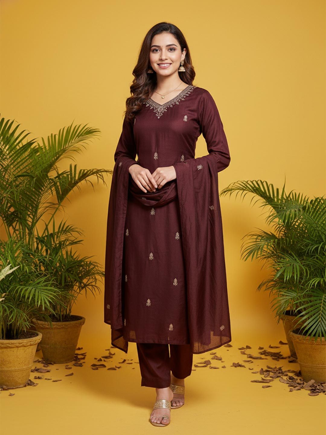 Anouk Women Ethnic Motifs Embroidered Regular Thread Work Kurta with Trousers & With Dupatta