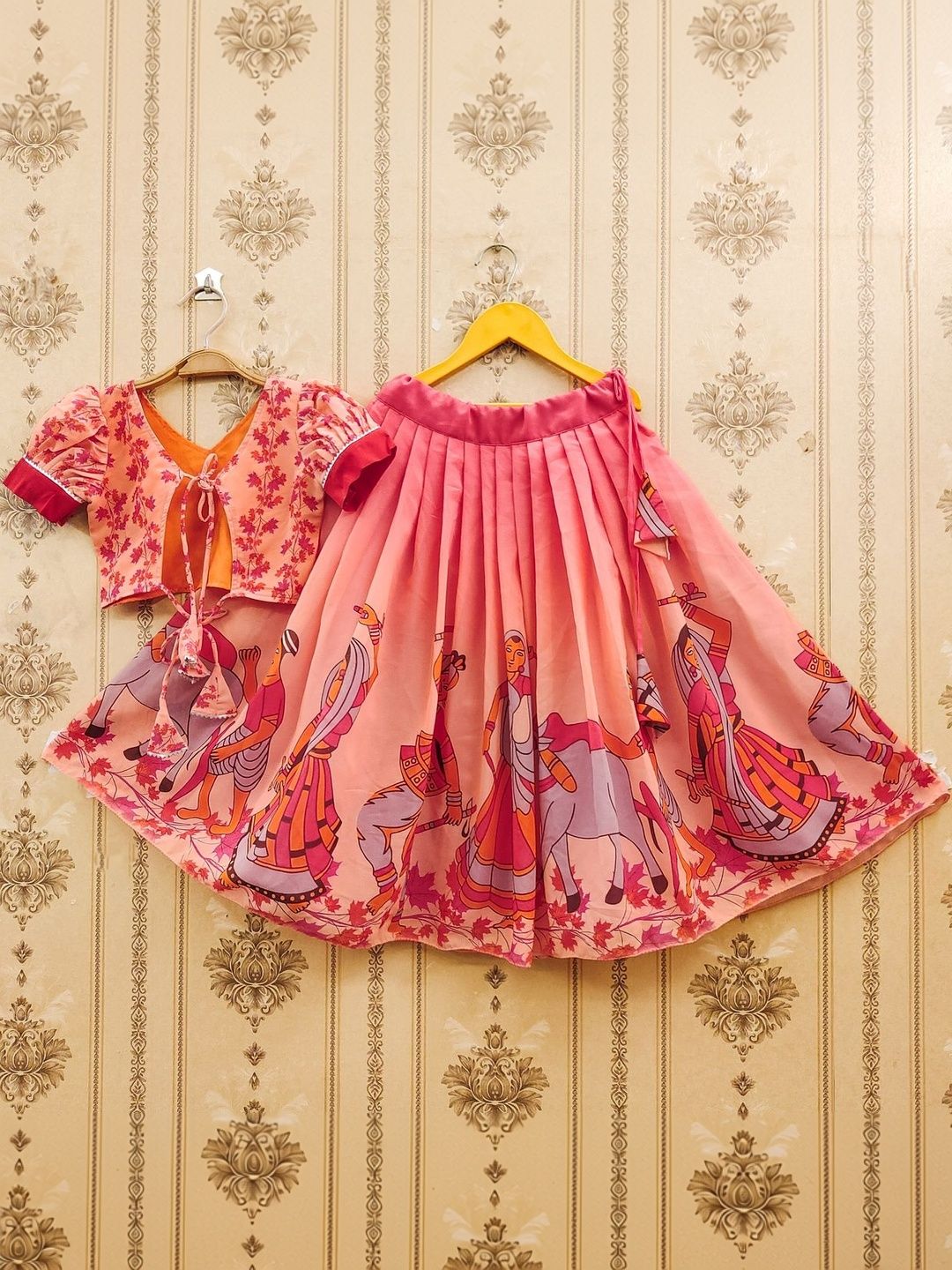 Sangria Printed Poly Georgette V-Neck Flared Lehenga Choli