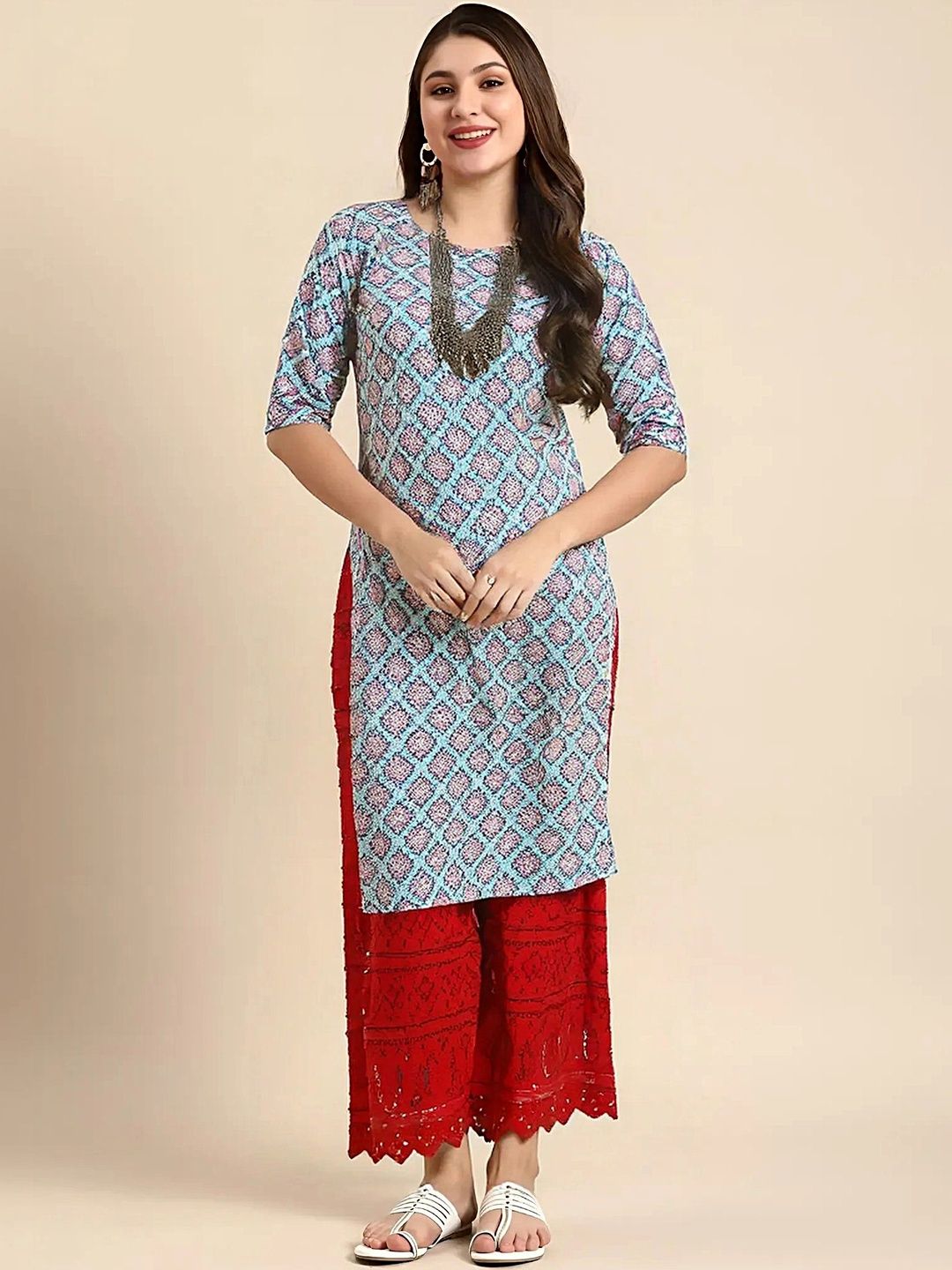 arangya Pack Of 3 Women Geometric Printed Crepe Kurta