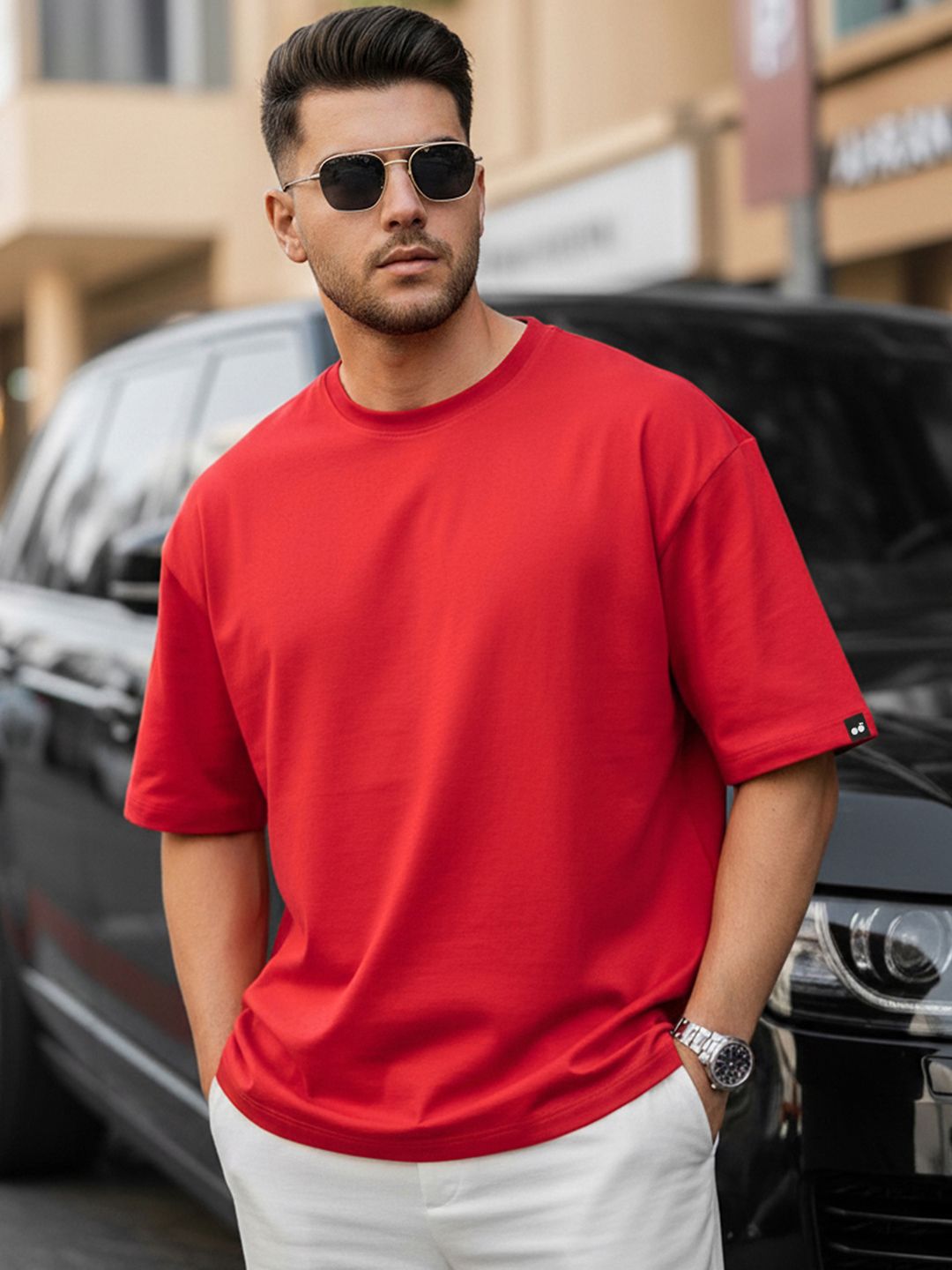 Bewakoof Men Solid Round Neck Cotton Oversized T-shirt