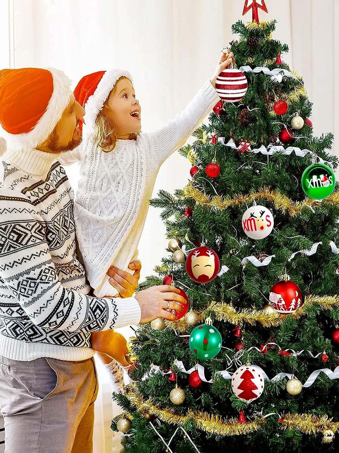 Little Surprise Box 16Pc White Red & Green Printed Christmas Tree Ornaments Decoration