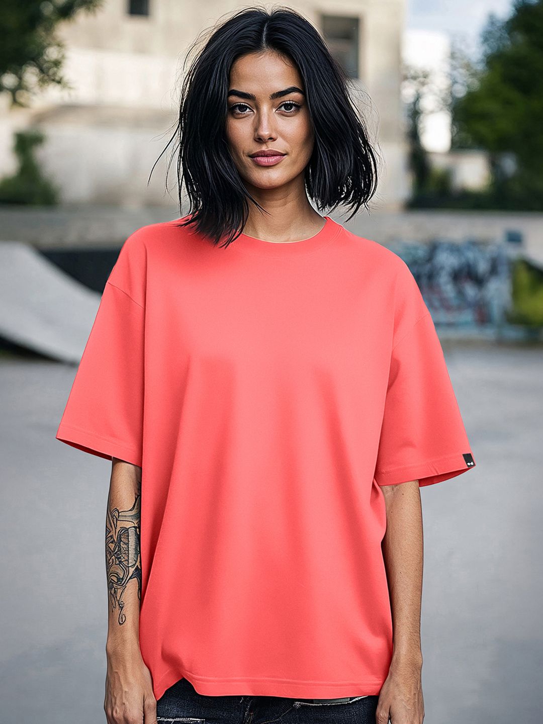 Bewakoof Women Solid Round Neck Pure Cotton Oversized T-shirt