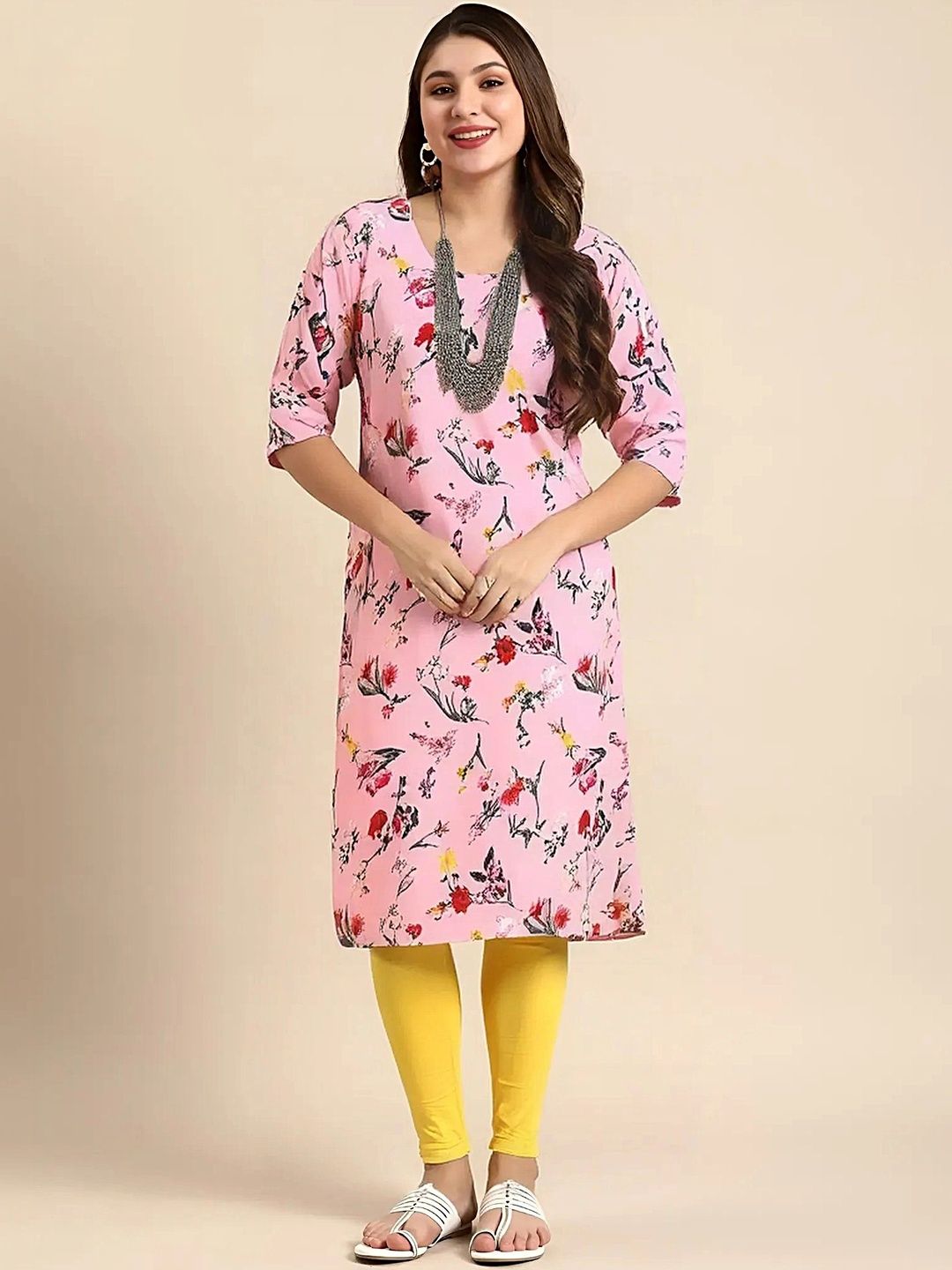 arangya Women Floral Printed Indie Florals Crepe Kurta