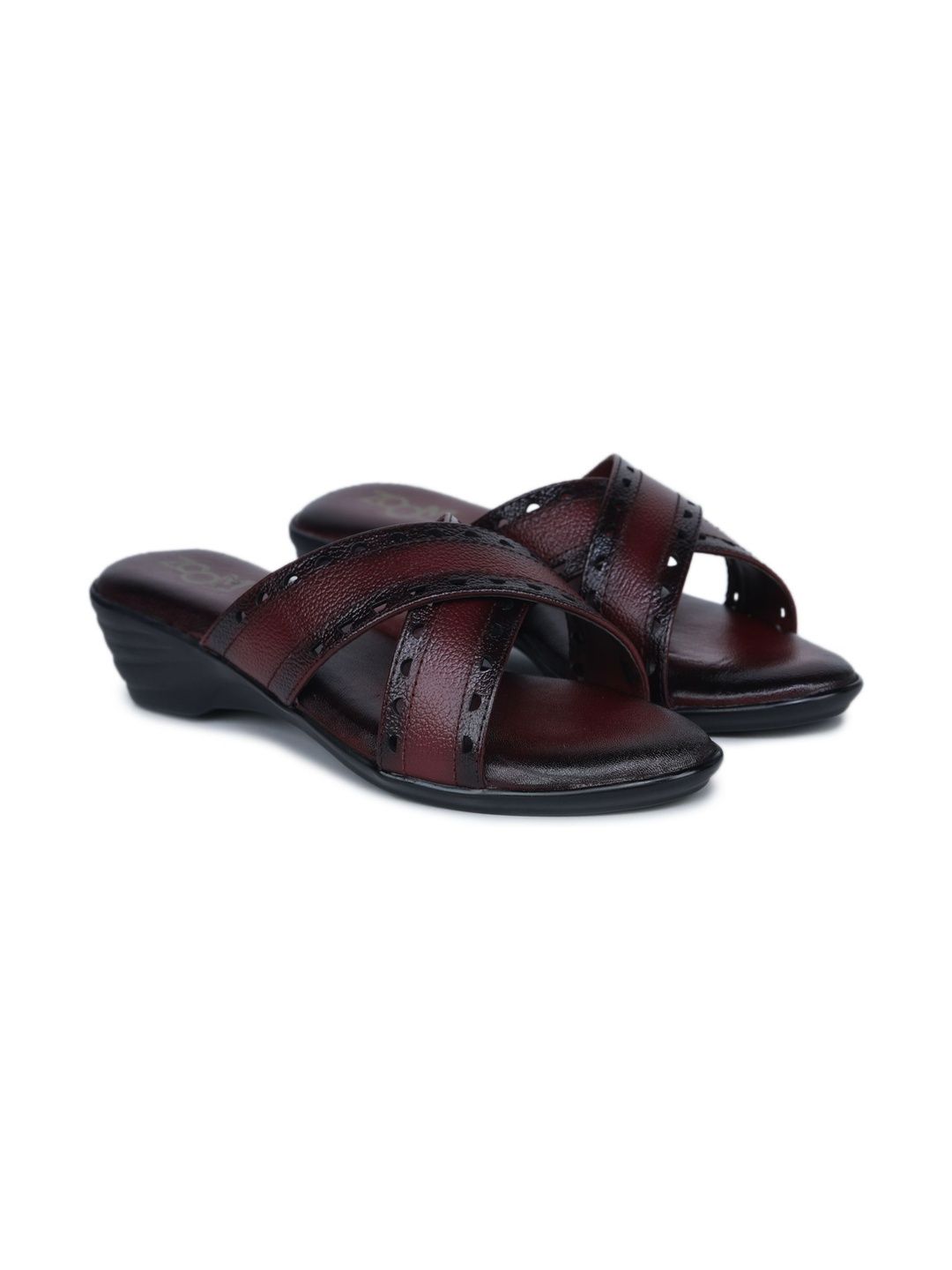 Zoom Shoes Zoom Shoes Textured Leather Wedge Sandals with Laser Cuts