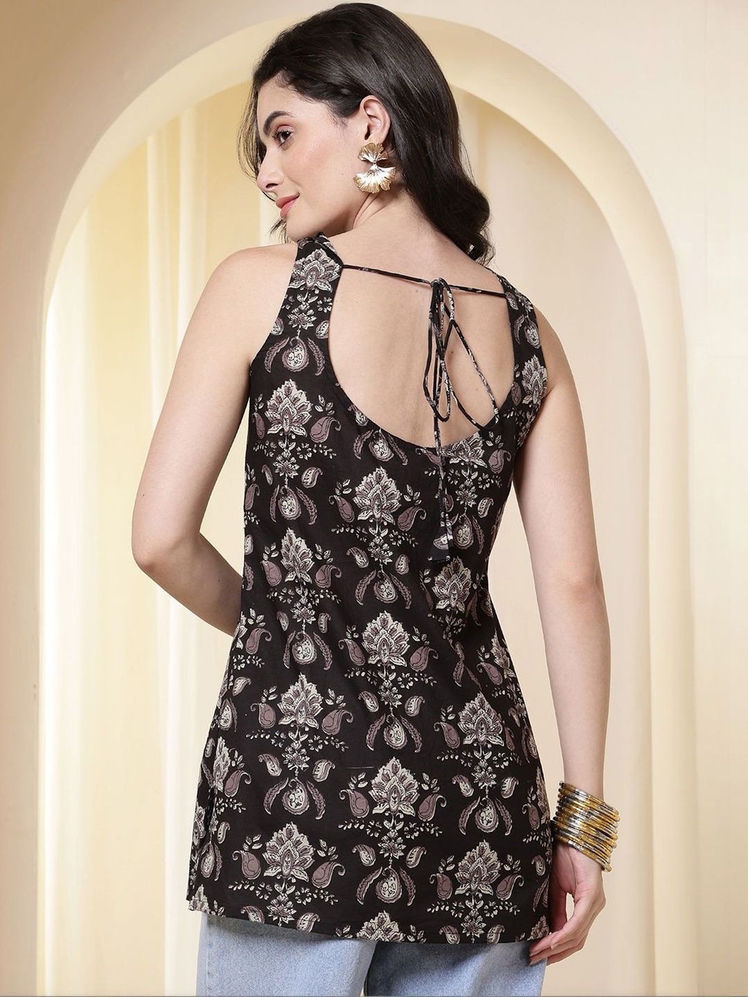 Anouk Rustic Anouk Rustic Ethnic Motifs Printed Square Neck Pure Cotton Kurti