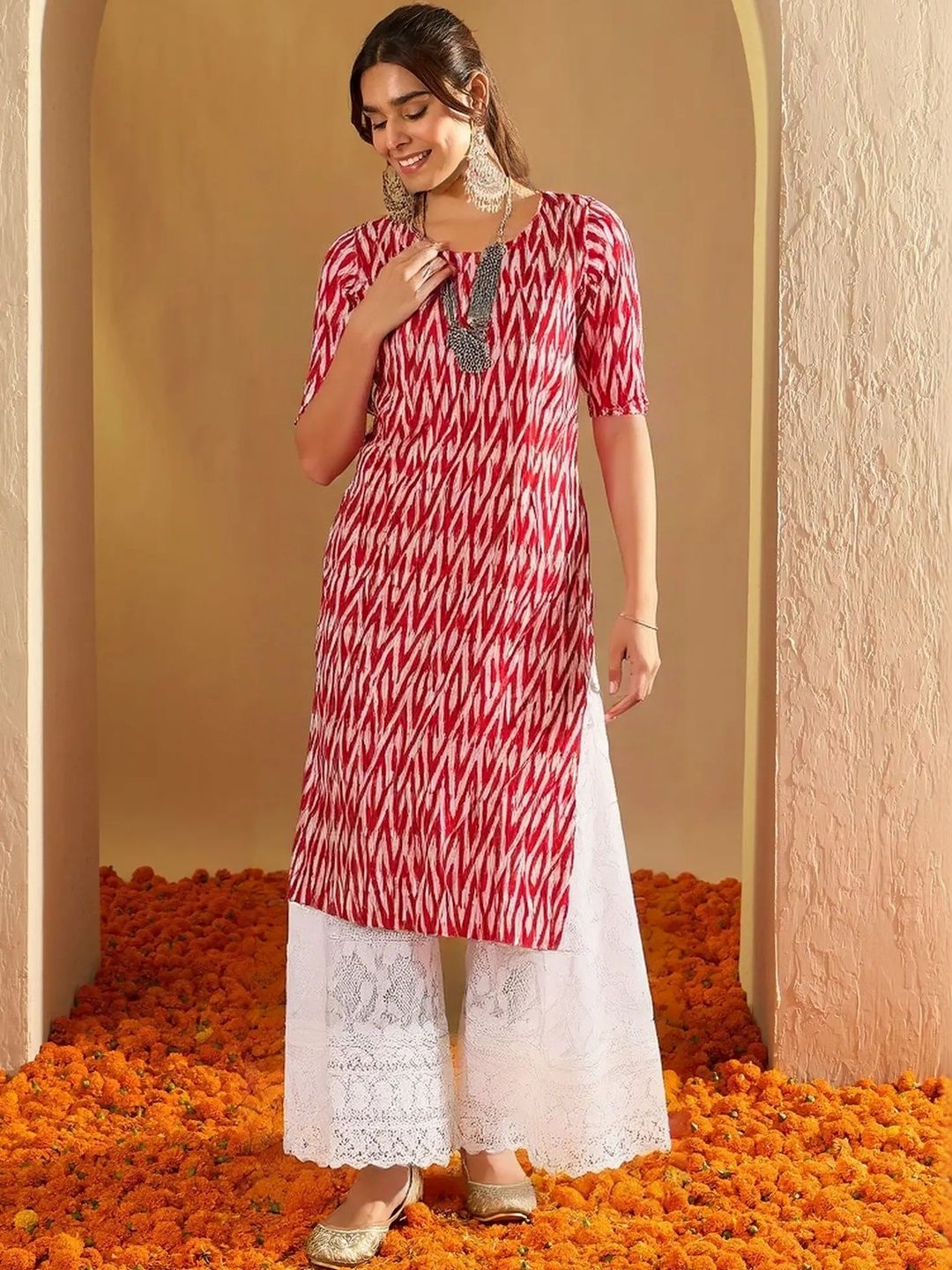 arangya Women Pack Of 3 Leheriya Printed Indie Prints Crepe Kurta
