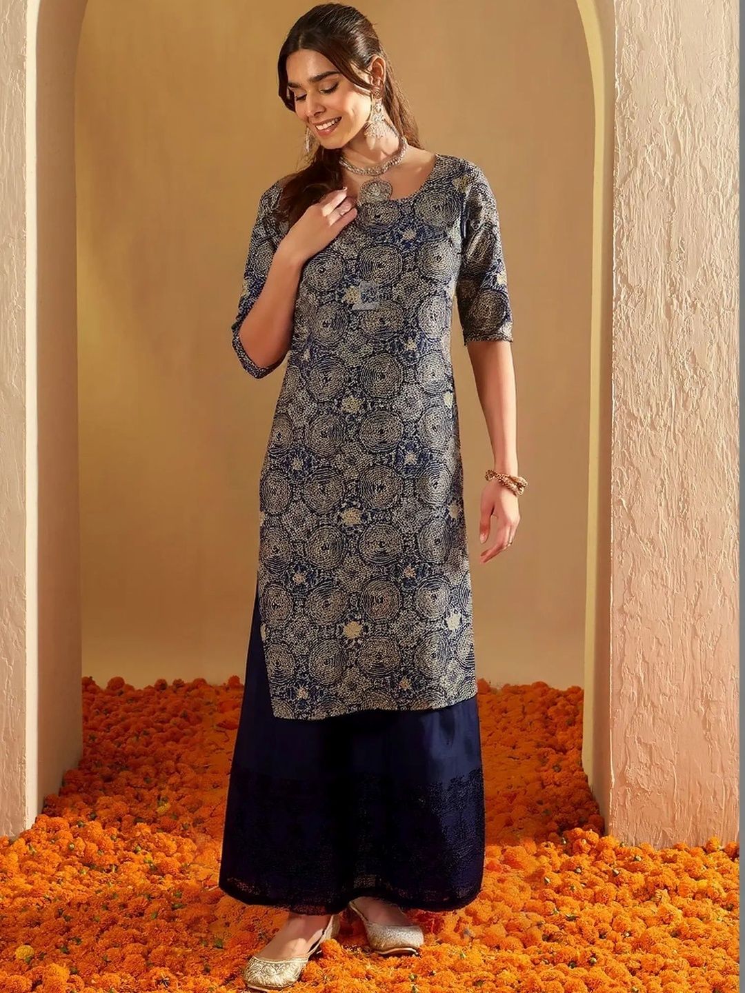 arangya Women Ethnic Motifs Printed Indie Prints Crepe Kurta