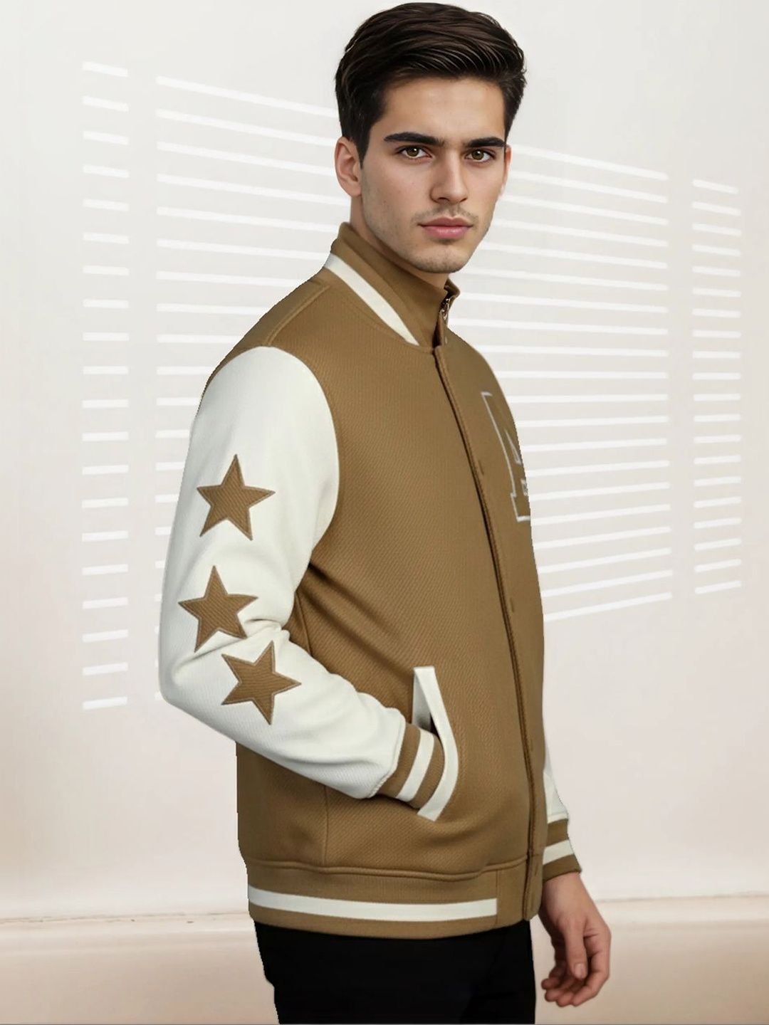 Mast & Harbour Men Brand Logo Colourblocked Woollen Varsity Jacket with Embroidered