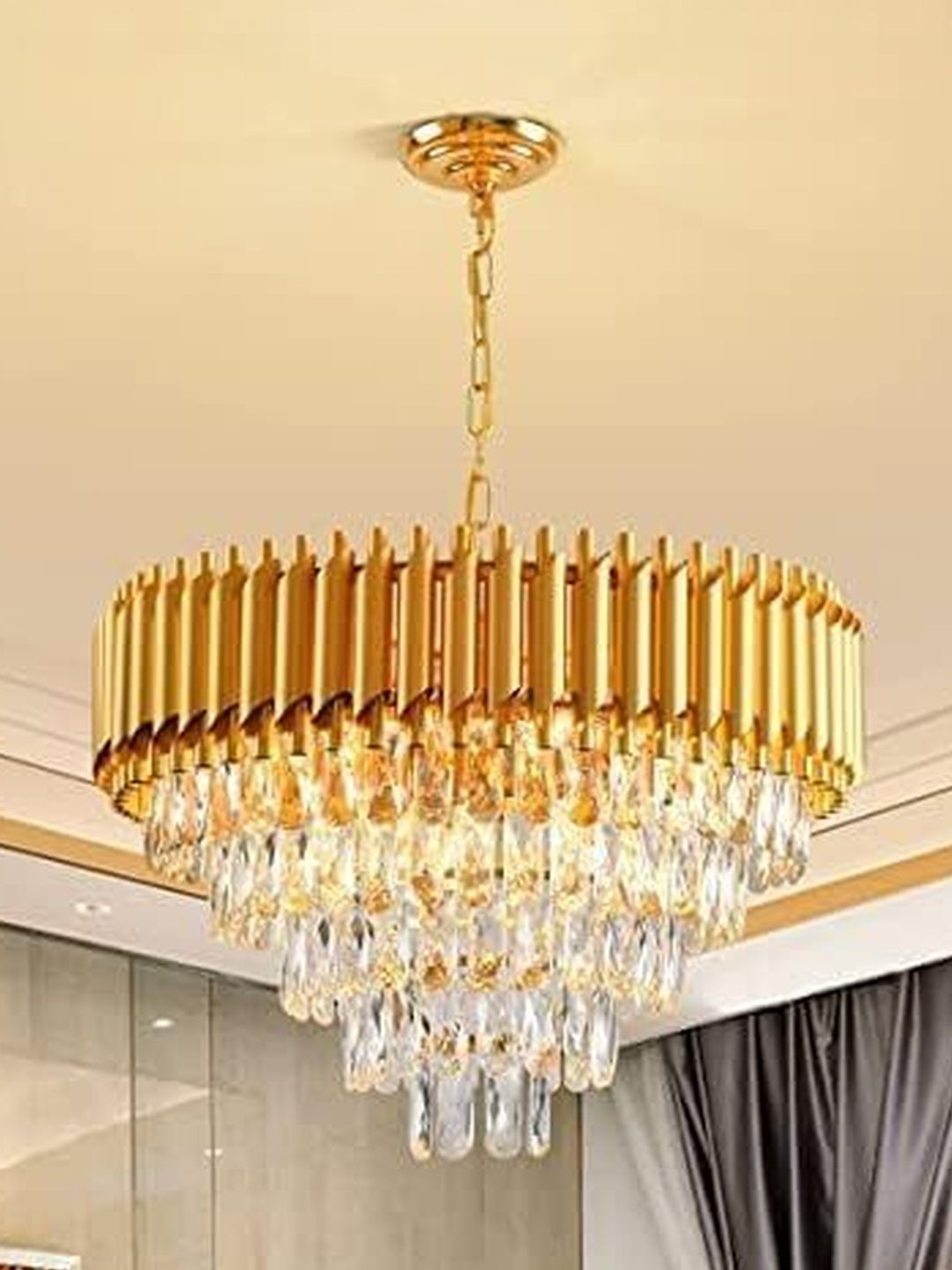 OJIT LIGHT DECORATION Gold-Toned & Gold-Toned Textured Contemporary Ceiling Lamp
