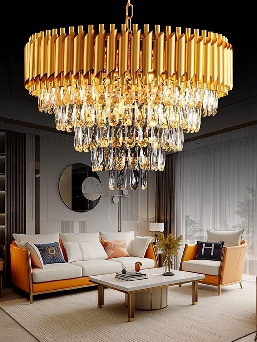 OJIT LIGHT DECORATION Gold-Toned & Gold-Toned Textured Contemporary Ceiling Lamp