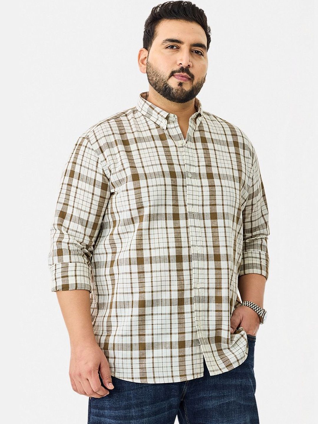 Snitch Plus Size Men Checked Casual Shirt