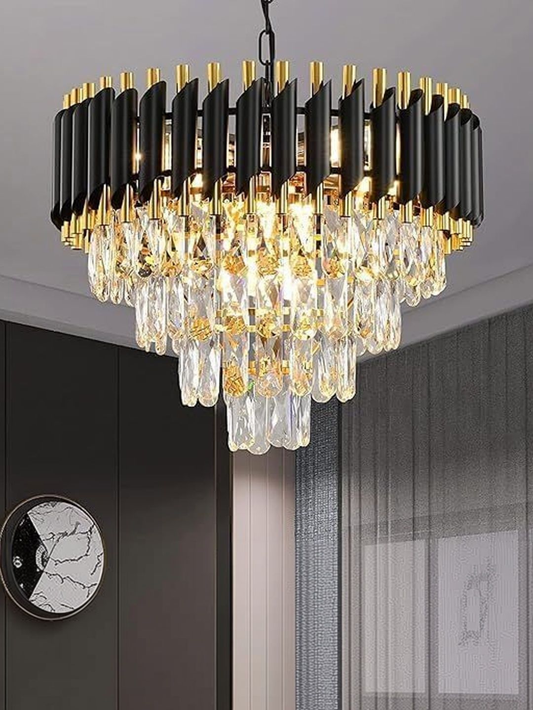 OJIT LIGHT DECORATION Black & Black Textured Contemporary Ceiling Lamp