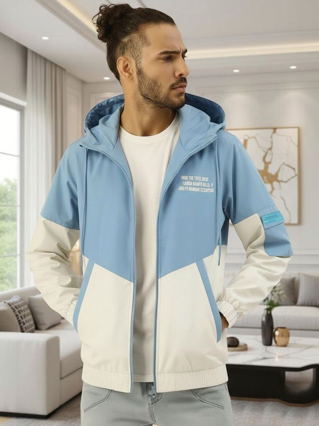 VERTICALS Men Typography Colourblocked Lightweight Sporty Jacket