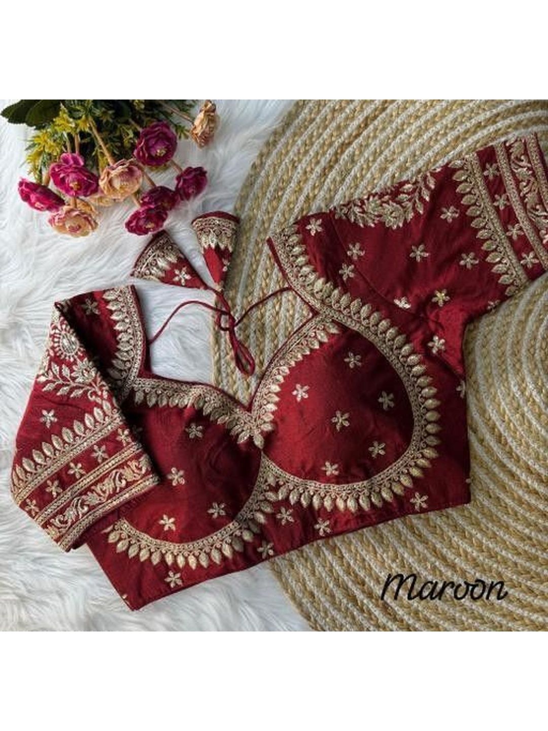 Buy VRAGI Embroidered Sweetheart Neck Saree Blouse - Saree Blouse