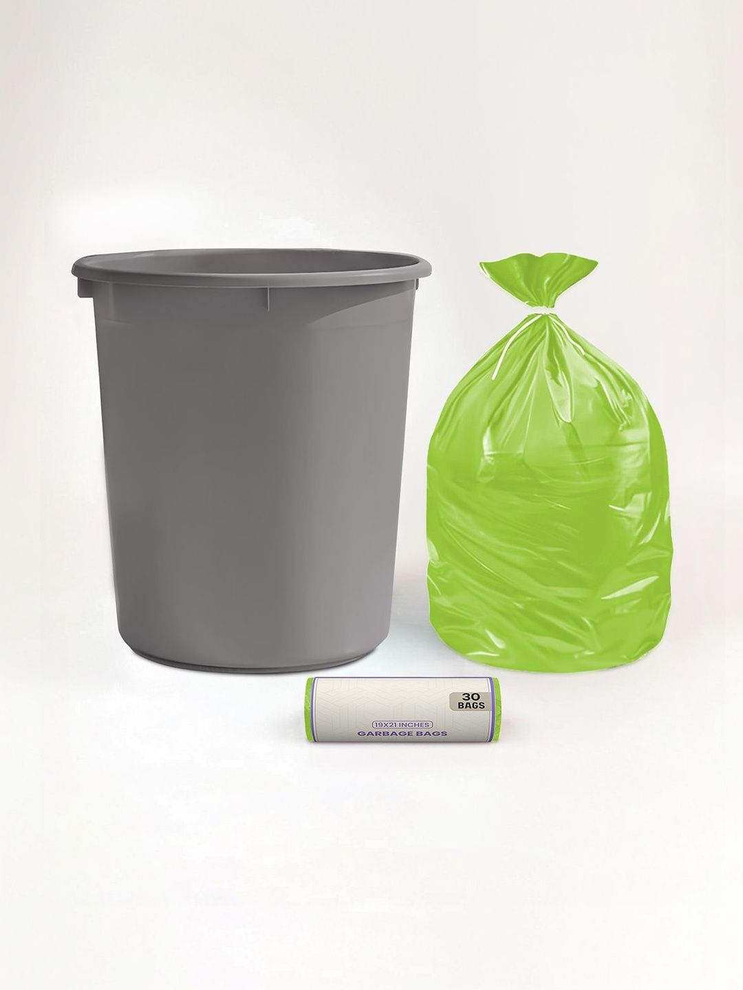 Aura Grey & Green Open Dustbin With 1 Disposable Bag Set - 13 L