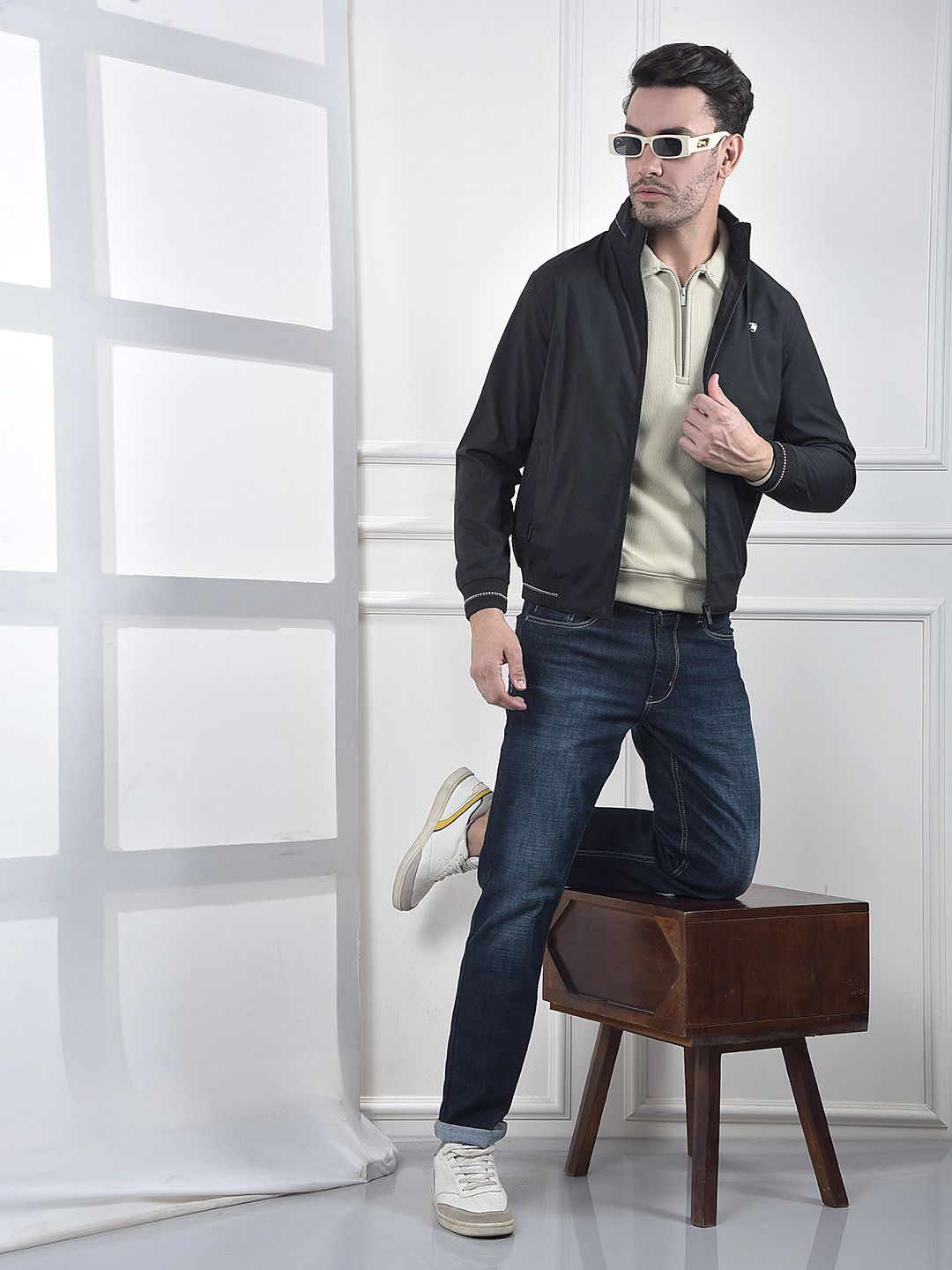 Crimsoune Club Men Mock Collar Solid Lightweight Bomber Jacket
