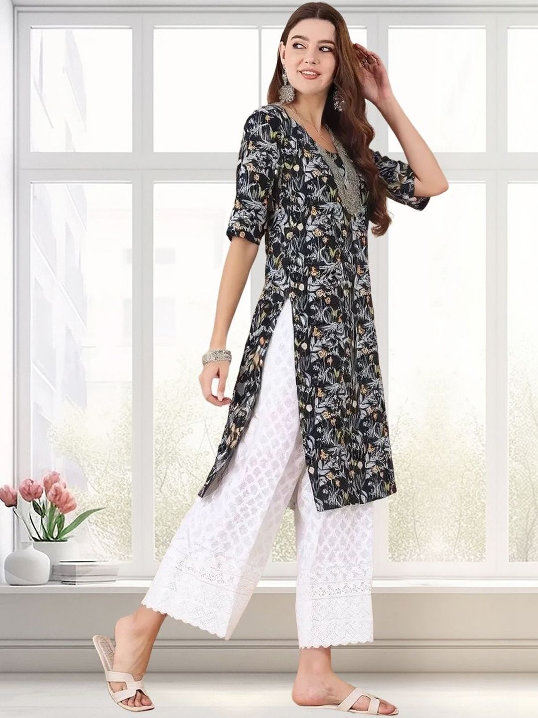 arangya Women Pack Of 2 Floral Printed Indie Florals Crepe Kurta