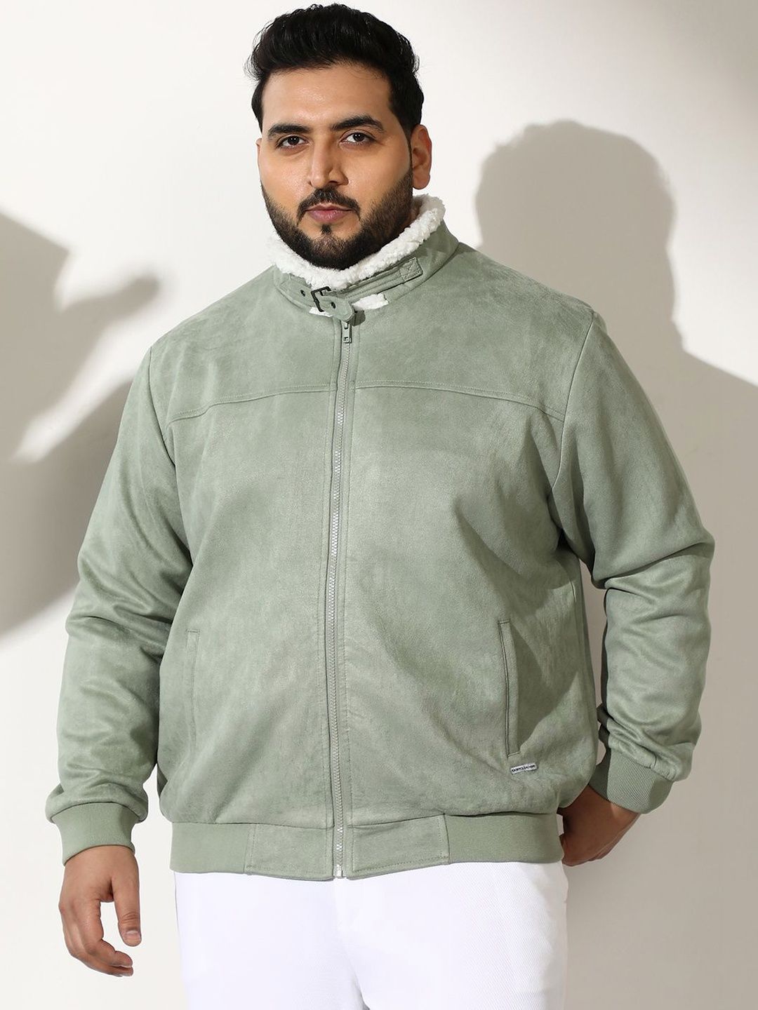 Instafab Plus Men Suede Windcheater Bomber Jacket