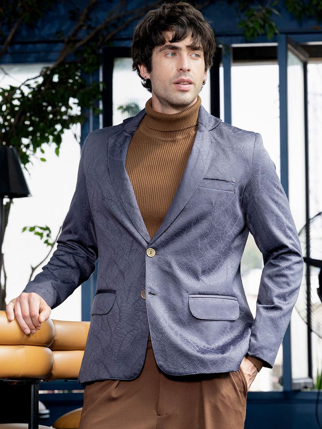 Campus Sutra Printed Notched Lapel Single-Breasted Tailored Fit Blazers