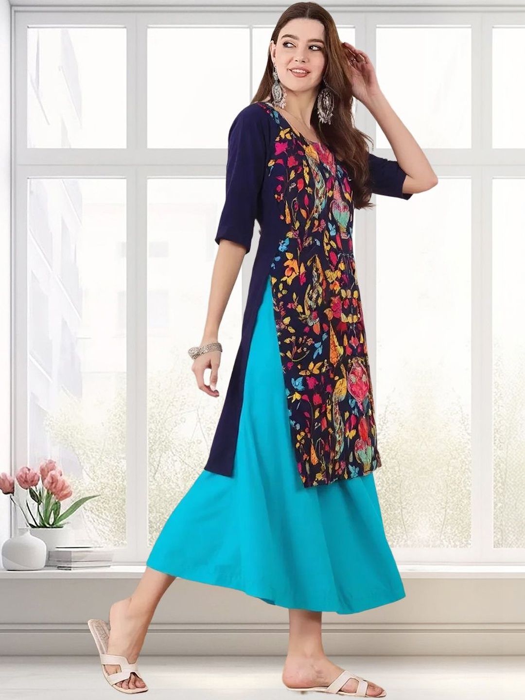 arangya Women Pack Of 2 Floral Printed Floral Crepe Kurta