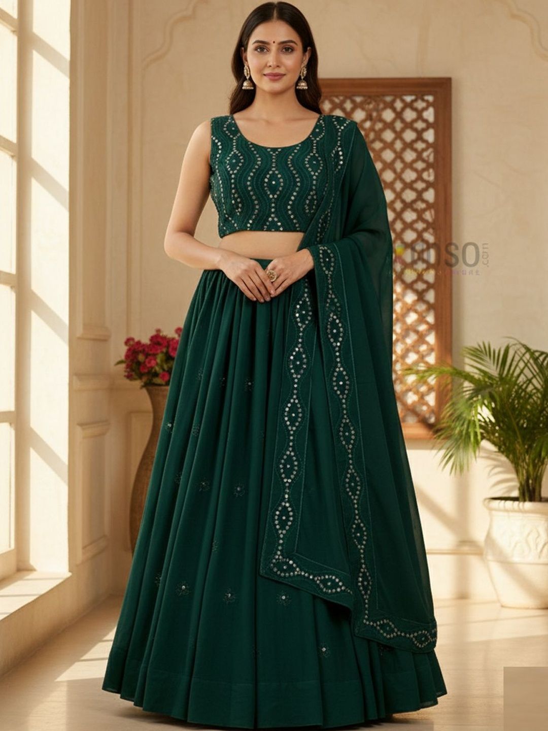 Jomso Embroidered Sequinned Semi-Stitched Lehenga & Unstitched Blouse With Dupatta