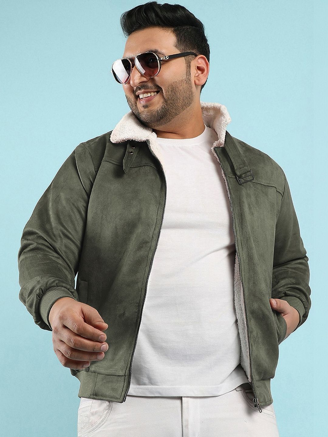 Instafab Plus Men Suede Lightweight Bomber Jacket