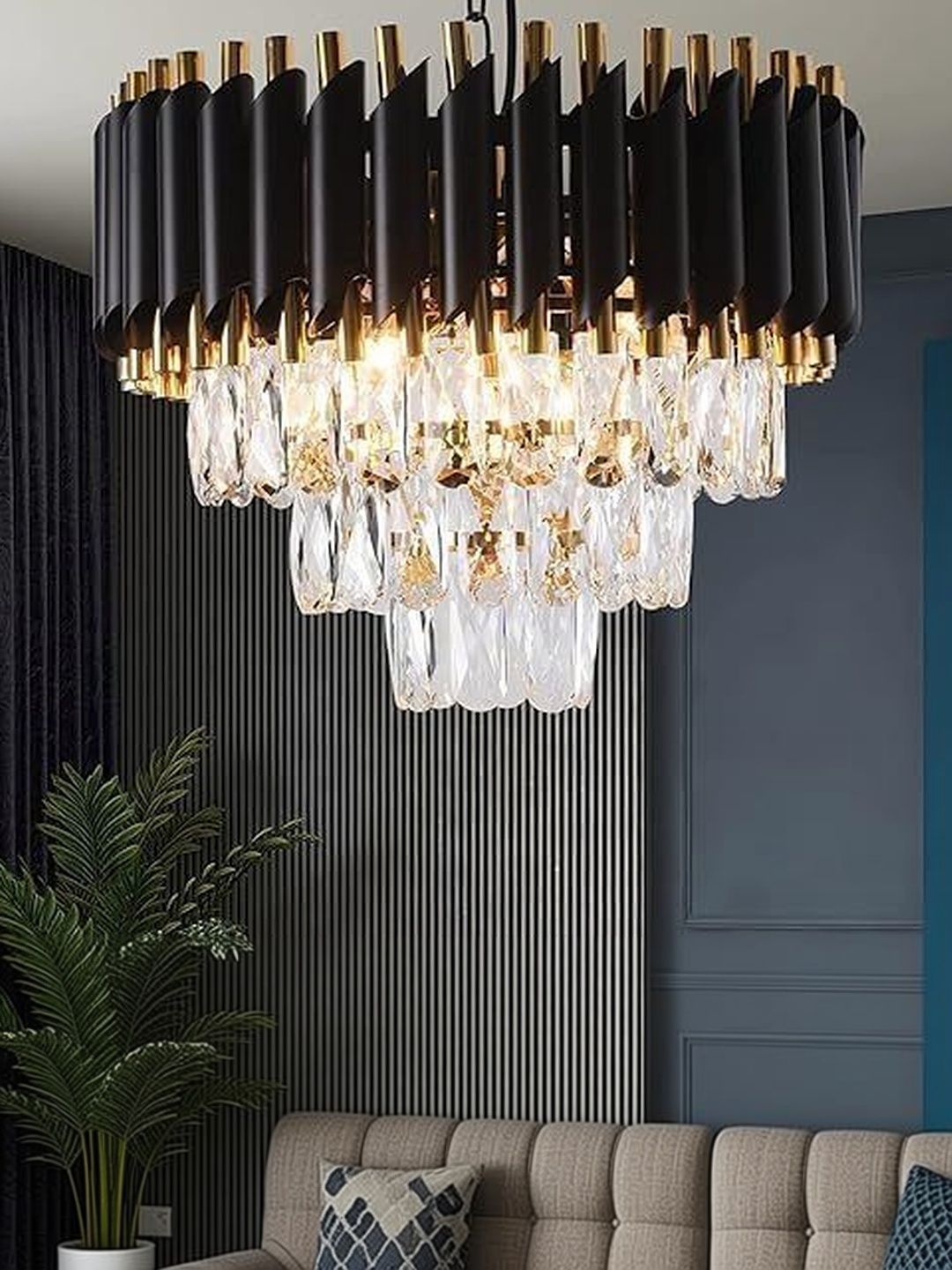 OJIT LIGHT DECORATION Black & Black Textured Contemporary Ceiling Lamp