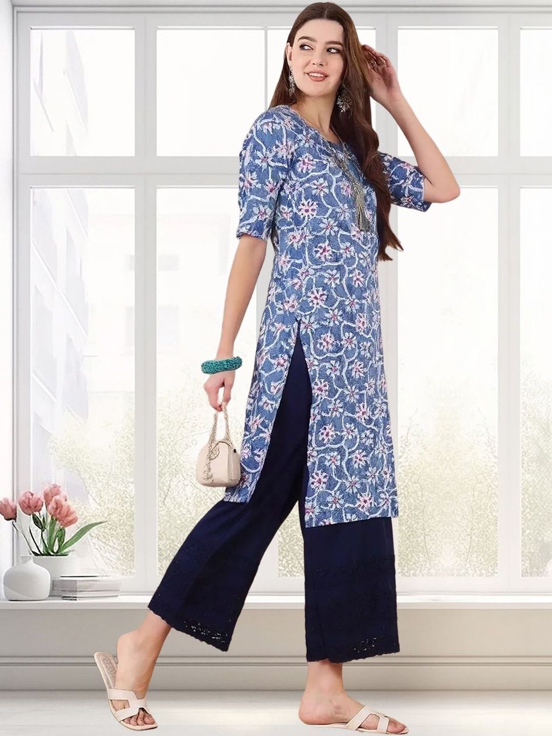 arangya Women Pack Of 2 Floral Printed Indie Prints Crepe Kurta