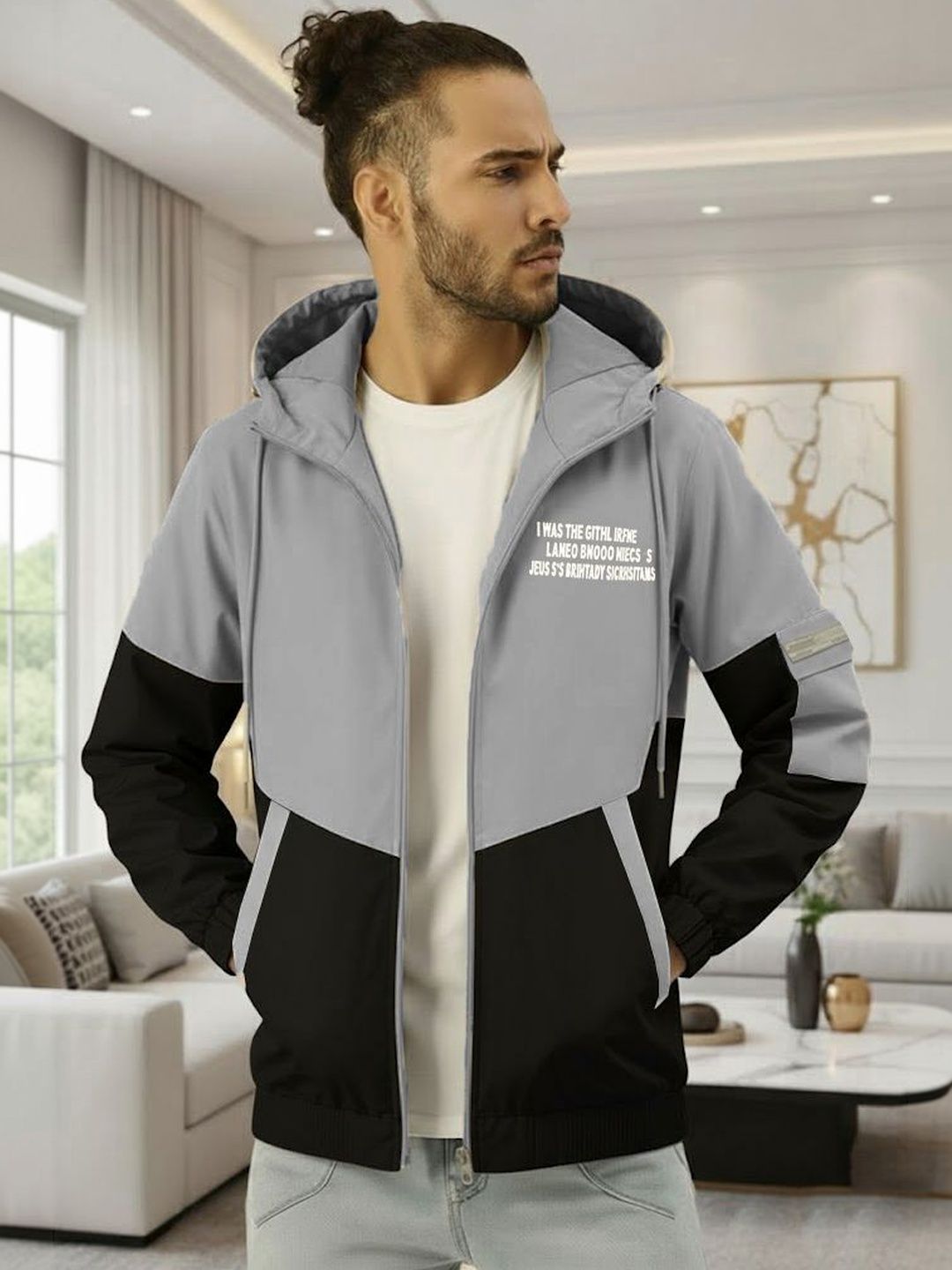 VERTICALS Men Typography Colourblocked Lightweight Sporty Jacket