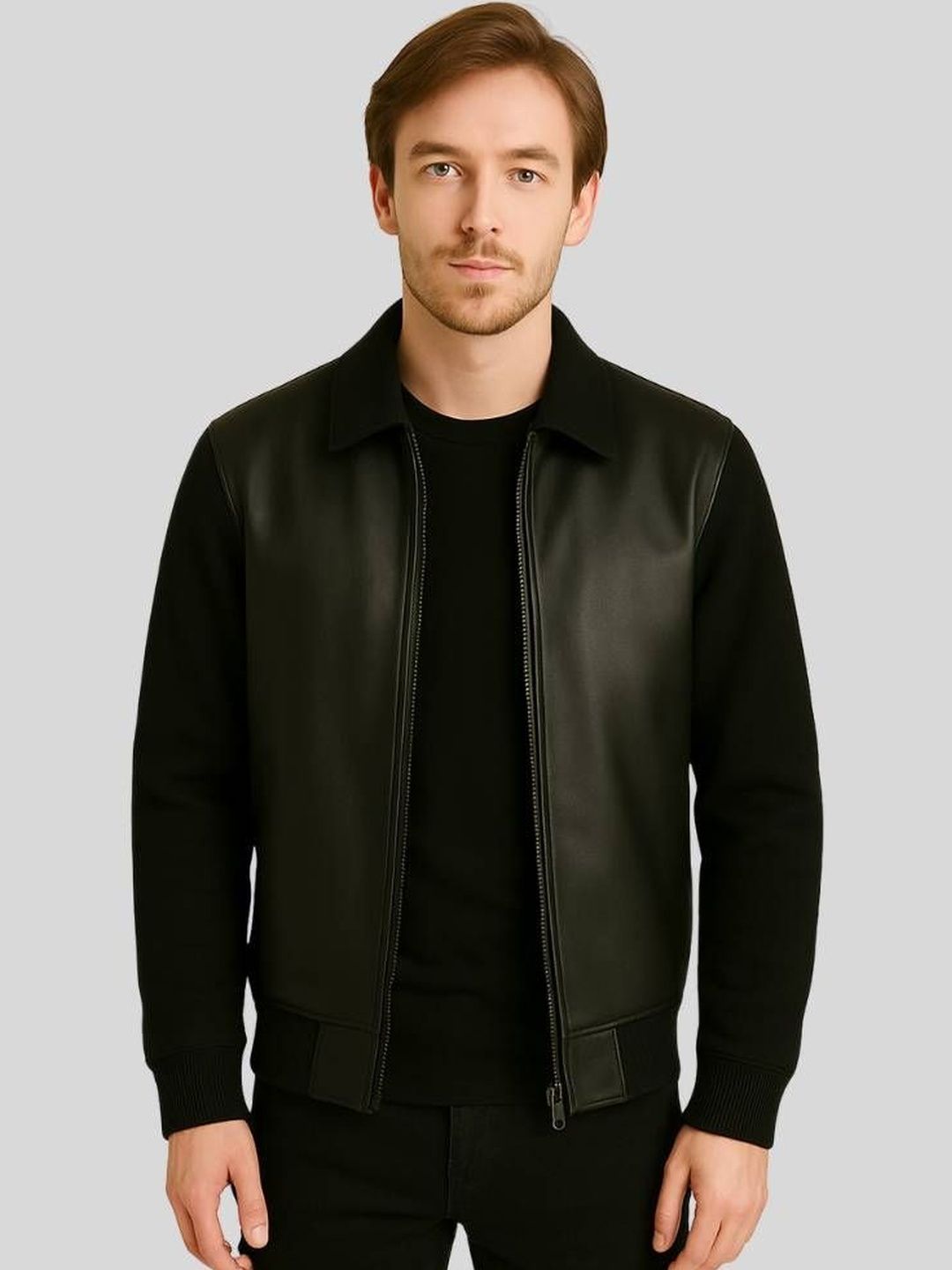 Raxedo Men Leather Bomber Jacket