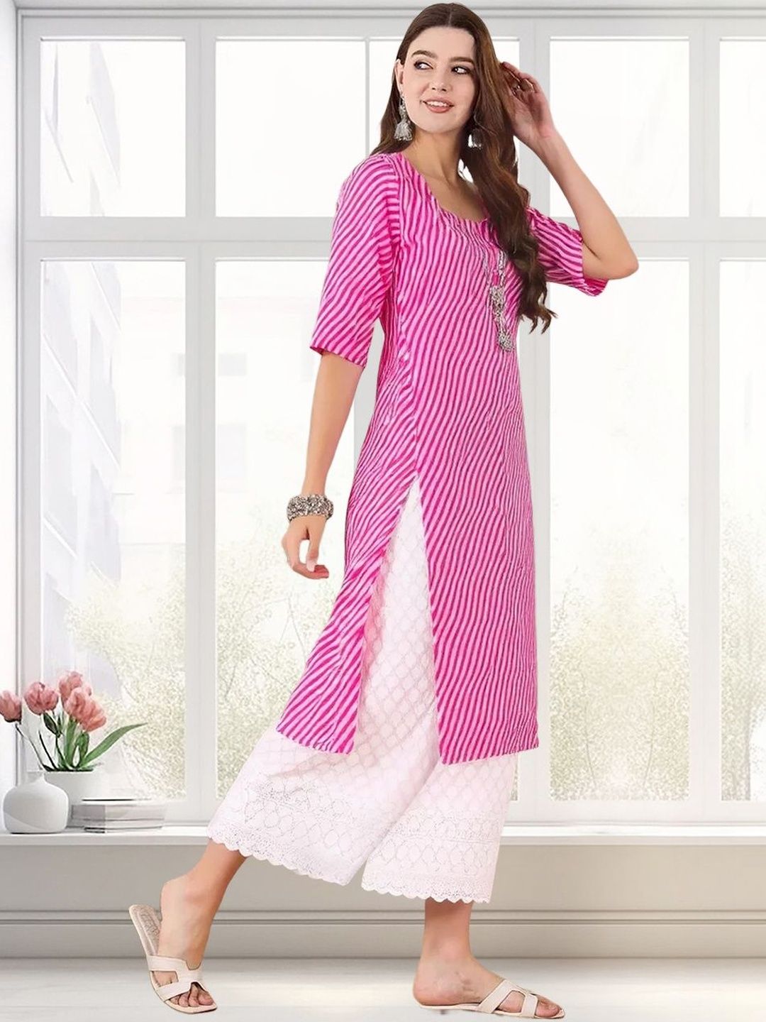 arangya Women Leheriya Printed Crepe Kurta